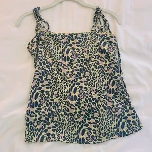 Leopard print silk green tank top